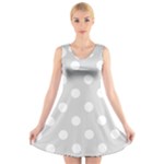 Polka Dots - White on Gainsboro Gray V-Neck Sleeveless Dress