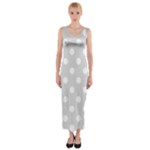 Polka Dots - White on Gainsboro Gray Fitted Maxi Dress