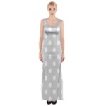 Polka Dots - White on Gainsboro Gray Maxi Thigh Split Dress