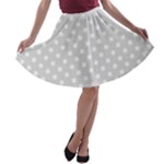 Polka Dots - White on Gainsboro Gray A-line Skater Skirt