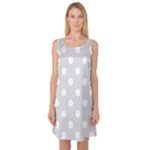 Polka Dots - White on Gainsboro Gray Sleeveless Satin Nightdress