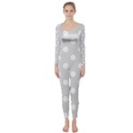 Polka Dots - White on Gainsboro Gray Long Sleeve Catsuit