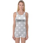 Polka Dots - White on Gainsboro Gray One Piece Boyleg Swimsuit