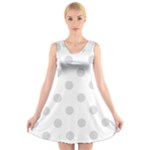 Polka Dots - Gainsboro Gray on White V-Neck Sleeveless Dress
