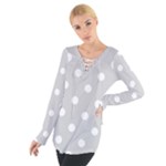 Polka Dots - White on Light Gray Women s Tie Up Tee