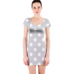 Polka Dots - White on Light Gray Short Sleeve Bodycon Dress
