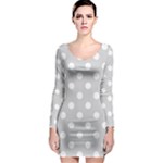 Polka Dots - White on Light Gray Long Sleeve Bodycon Dress