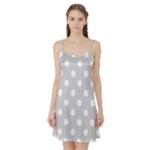 Polka Dots - White on Light Gray Satin Night Slip