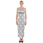 Polka Dots - White on Light Gray Fitted Maxi Dress