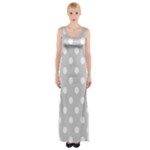 Polka Dots - White on Light Gray Maxi Thigh Split Dress