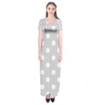 Polka Dots - White on Light Gray Short Sleeve Maxi Dress