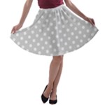 Polka Dots - White on Light Gray A-line Skater Skirt