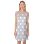 Polka Dots - White on Light Gray Sleeveless Satin Nightdress