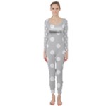 Polka Dots - White on Light Gray Long Sleeve Catsuit