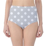 Polka Dots - White on Light Gray High-Waist Bikini Bottoms