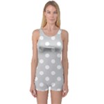 Polka Dots - White on Light Gray One Piece Boyleg Swimsuit