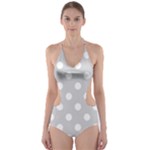 Polka Dots - White on Light Gray Cut-Out One Piece Swimsuit
