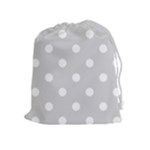 Polka Dots - White on Light Gray Drawstring Pouch (XL)