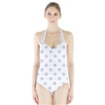 Polka Dots - Light Gray on White Women s Halter One Piece Swimsuit