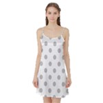 Polka Dots - Silver Gray on White Satin Night Slip