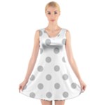 Polka Dots - Silver Gray on White V-Neck Sleeveless Dress