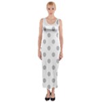 Polka Dots - Silver Gray on White Fitted Maxi Dress
