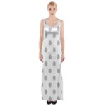 Polka Dots - Silver Gray on White Maxi Thigh Split Dress