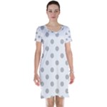 Polka Dots - Silver Gray on White Short Sleeve Nightdress