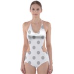 Polka Dots - Silver Gray on White Cut-Out One Piece Swimsuit