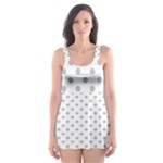 Polka Dots - Silver Gray on White Skater Dress Swimsuit