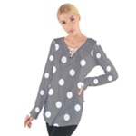 Polka Dots - White on Gray Women s Tie Up Tee