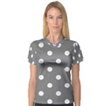 Polka Dots - White on Gray Women s V-Neck Sport Mesh Tee