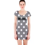 Polka Dots - White on Gray Short Sleeve Bodycon Dress