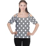 Polka Dots - White on Gray Women s Cutout Shoulder Tee