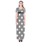 Polka Dots - White on Gray Short Sleeve Maxi Dress