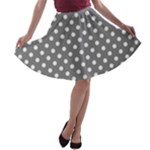 Polka Dots - White on Gray A-line Skater Skirt