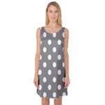 Polka Dots - White on Gray Sleeveless Satin Nightdress