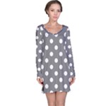 Polka Dots - White on Gray Long Sleeve Nightdress