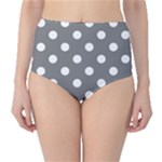 Polka Dots - White on Gray High-Waist Bikini Bottoms