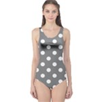 Polka Dots - White on Gray One Piece Swimsuit
