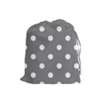 Polka Dots - White on Gray Drawstring Pouch (L)