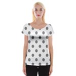 Polka Dots - Gray on White Women s Cap Sleeve Top