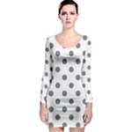 Polka Dots - Gray on White Long Sleeve Bodycon Dress
