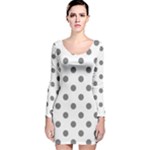 Polka Dots - Gray on White Long Sleeve Velvet Bodycon Dress