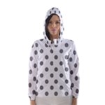 Polka Dots - Gray on White Hooded Wind Breaker (Women)