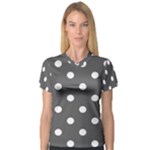Polka Dots - White on Dark Gray Women s V-Neck Sport Mesh Tee