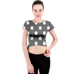 Polka Dots - White on Dark Gray Crew Neck Crop Top