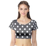 Polka Dots - White on Dark Gray Short Sleeve Crop Top (Tight Fit)