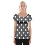 Polka Dots - White on Dark Gray Women s Cap Sleeve Top