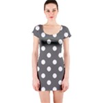 Polka Dots - White on Dark Gray Short Sleeve Bodycon Dress